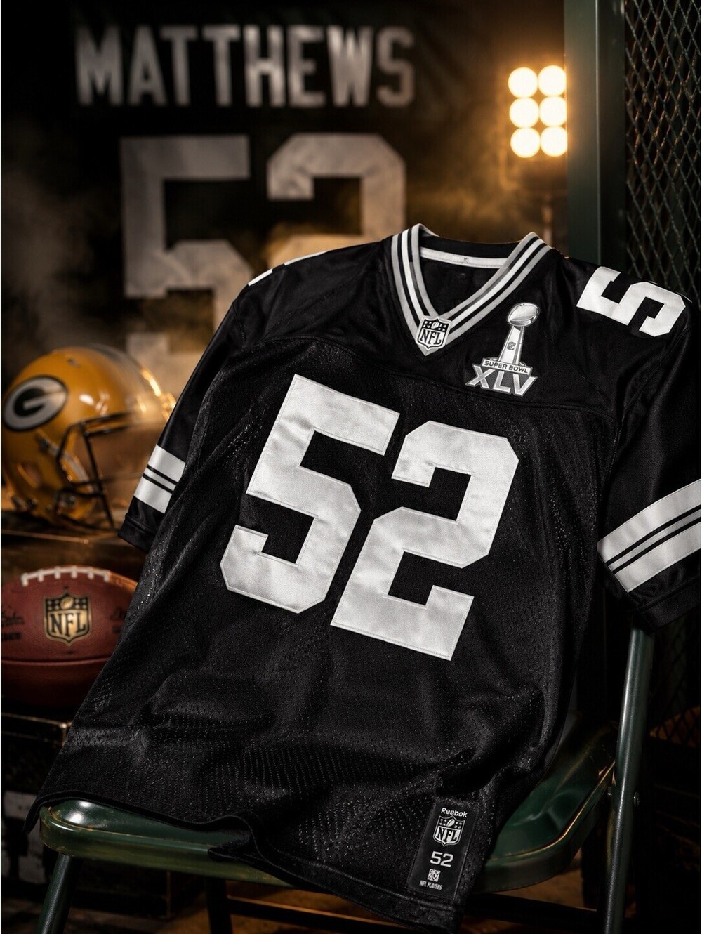 Clay Matthews Green Bay Packers Reebok Black Fashion Super Bowl XLV Jersey L